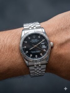 ست ساعت رولکس دیت جاست نقره ای صفحه مشکی | ROLEX DATE JUST