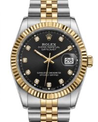 ست ساعت رولکس دیت جاست بند دورنگ صفحه مشکی | ROLEX DATE JUST