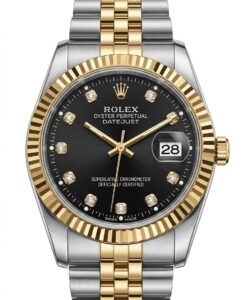 ست ساعت رولکس دیت جاست بند دورنگ صفحه مشکی | ROLEX DATE JUST